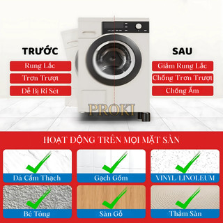 Bộ 4 Miếng Lót Đệm Chân Máy Giặt Cao Cấp PROKI Tăng Chiều Cao, Giảm Tiếng Ồn, Dễ Dàng Vệ Sinh