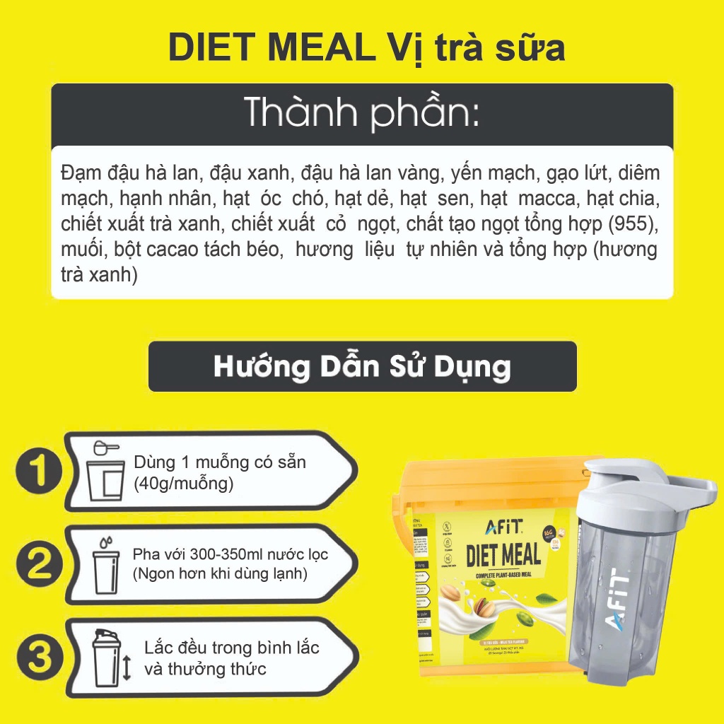 Combo 2 Hộp Diet Meal AFIT Bổ Sung Dinh Dưỡng Từ Thực Vật Thay Bữa Ăn Hỗ Trợ Kiểm Soát Cân Nặng