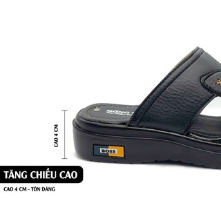 Dép Da Nam Đế Nâng 4CM IGU_M726,Dép Quai Ngang Trung Niên Nhẹ,Êm,Bền...Bảo Hành 6 Tháng.