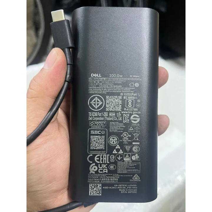 sạc laptop DELL 100W TYPE C , khắc in laser hàng cũ, zin theo máy , Chính Hãng