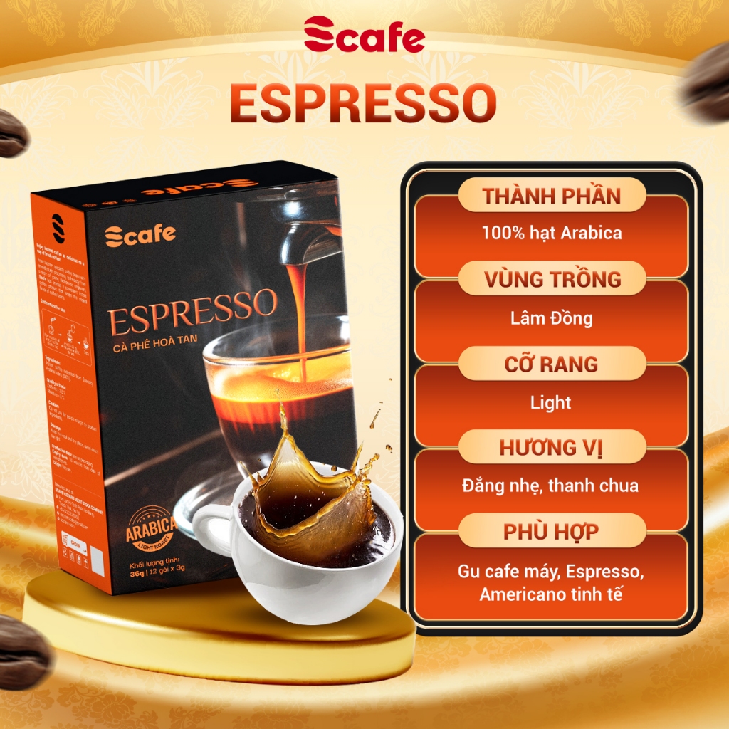 Cà phê đen hoà tan Espresso 12stick x3g Scafe