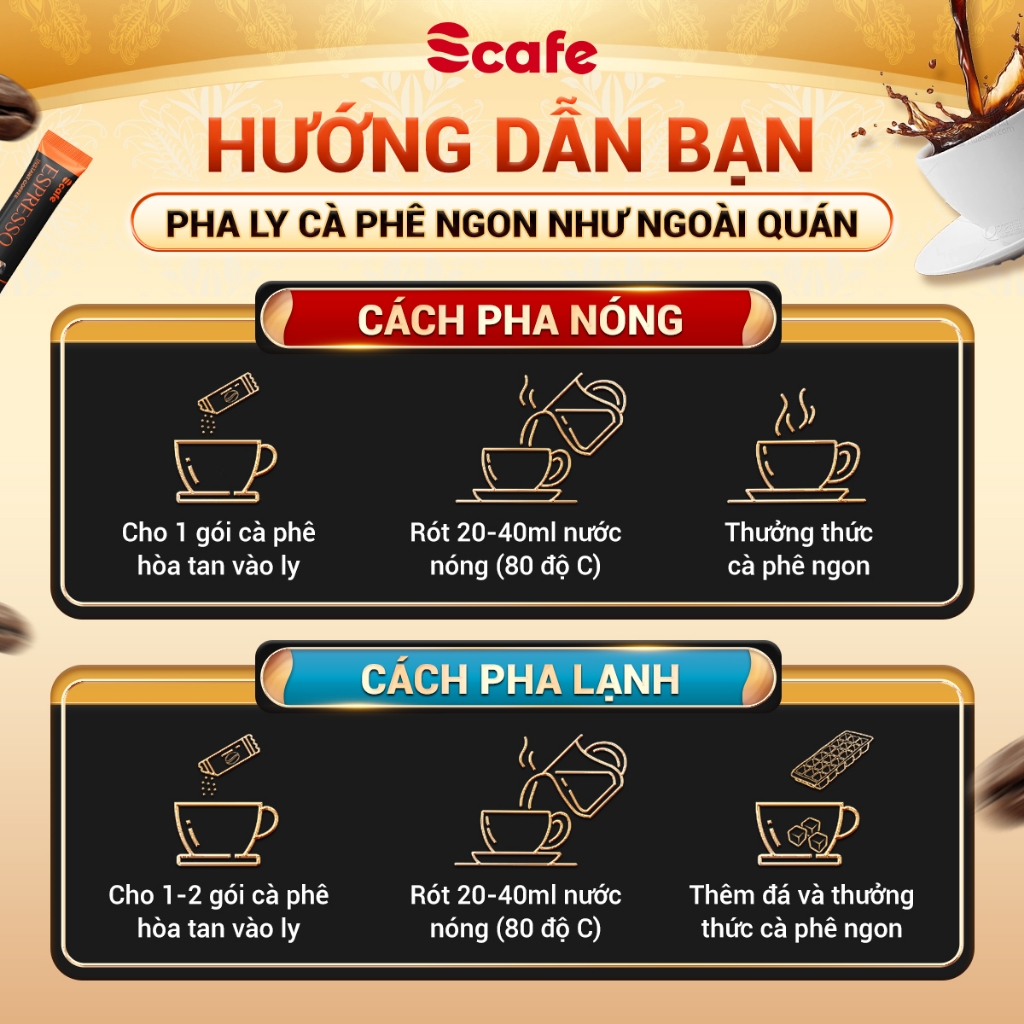 Cà phê đen hoà tan Espresso 12stick x3g Scafe