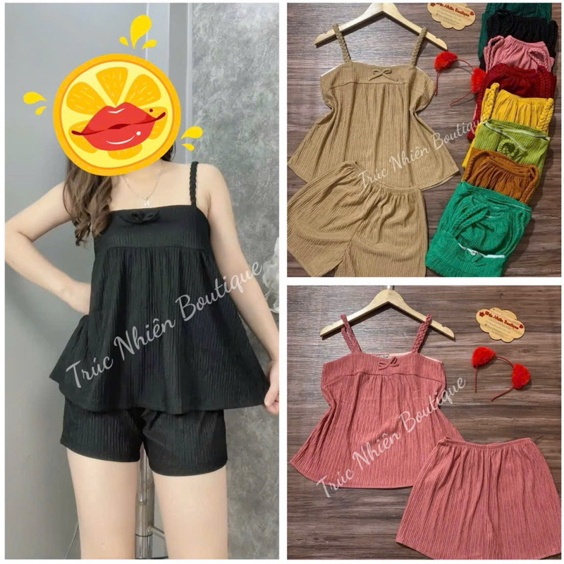 Đồ bộ dây bím vải đũi nhật mặc nhà, mặc ngủ phom dưới 55kg