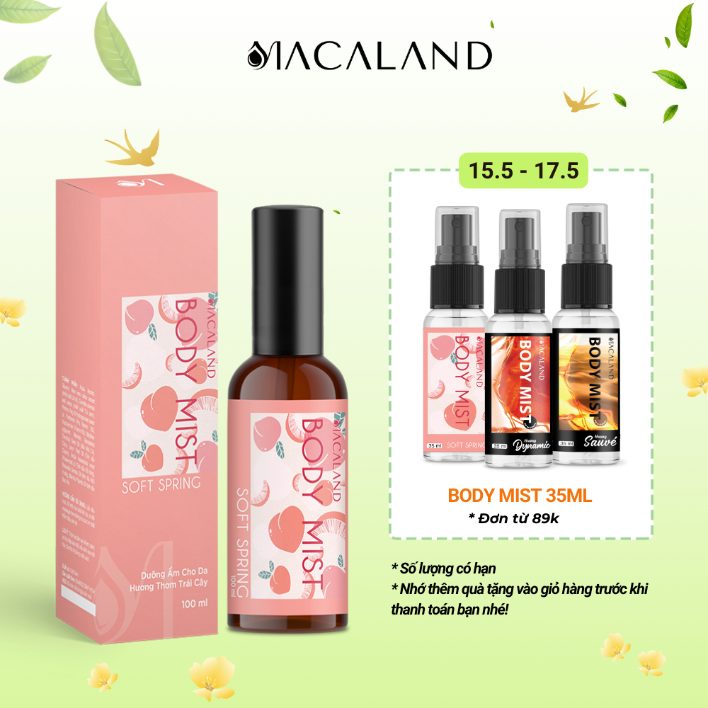 Ảnh Body Mist đào Soft Spring MACALAND 20ml/100ml hương trái cây đào ngọt ngào tươi mát 1