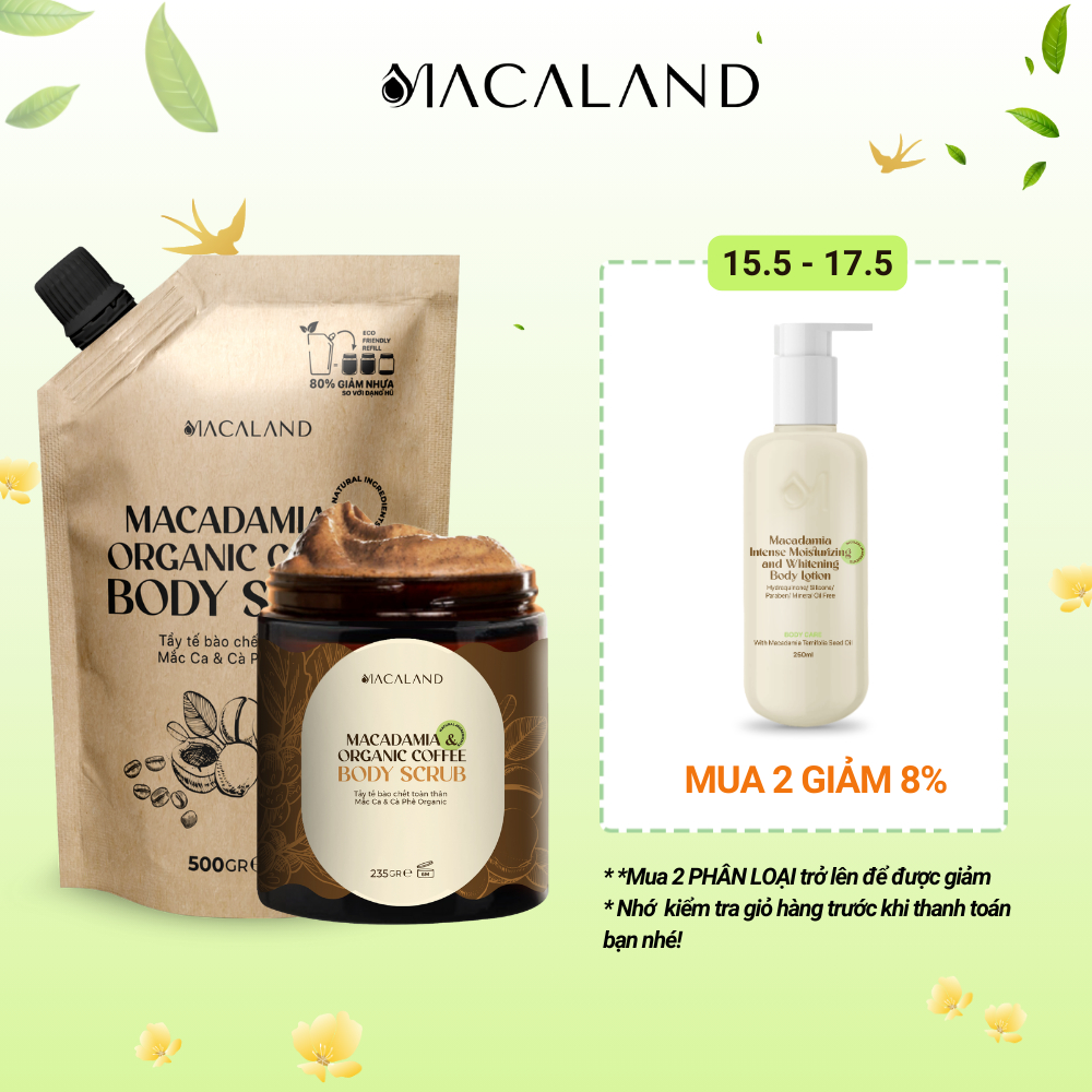 Ảnh Tẩy Tế Bào Chết Body Scrub Cà Phê Organic-Mắc Ca 235g/500g Macaland Dưỡng Ẩm Da Sáng Mịn 1
