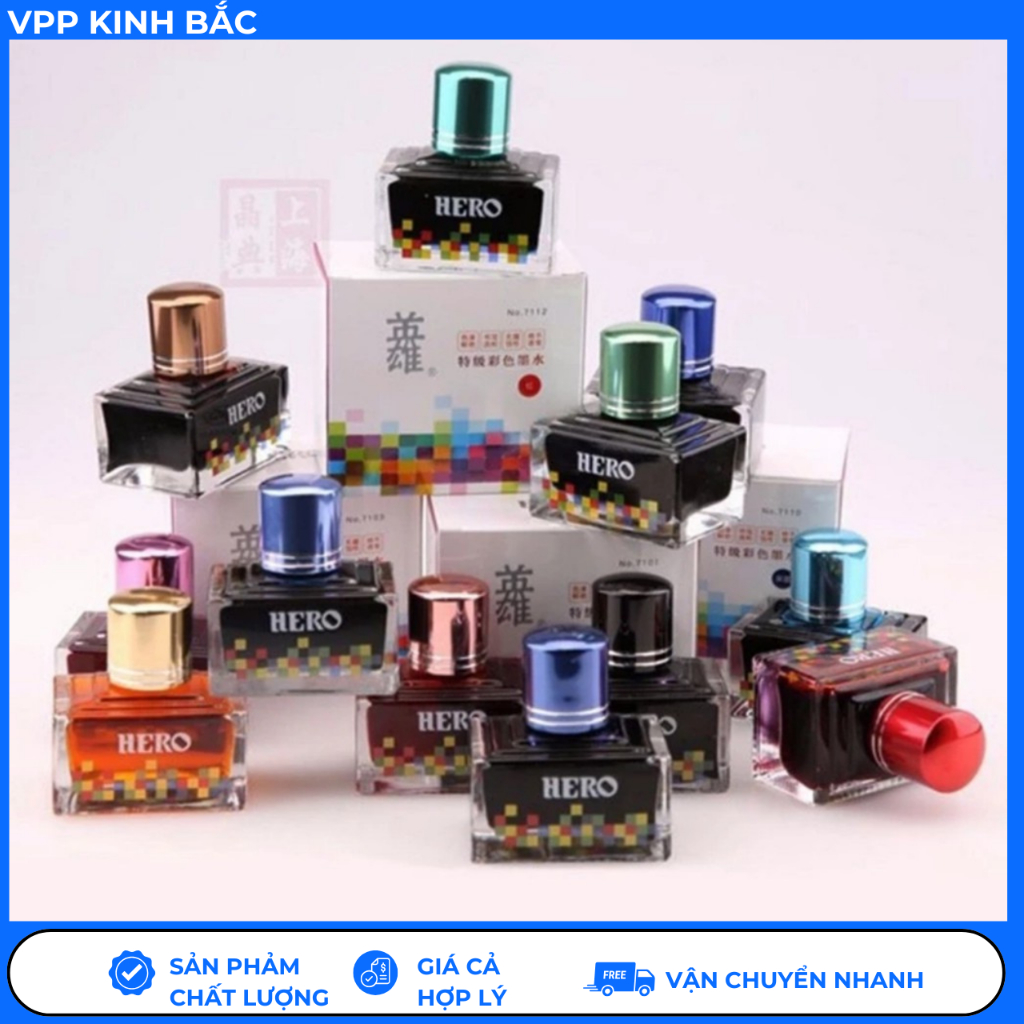 Mực Lọ Hero Cao Cấp – Mực Viết Bút Máy, Màu Đậm, Không Lem, Chính Hãng