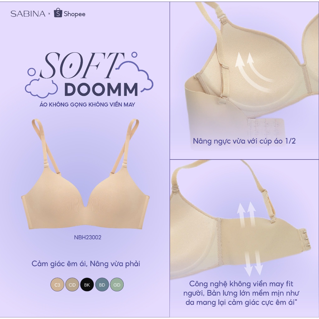 Ảnh Áo Lót Không Bản Dây Lưng Không Viền May Mút Dày Vừa Màu Trơn Soft Doomm By Sabina NBH23002 (Tương tự SBXH6001) 1