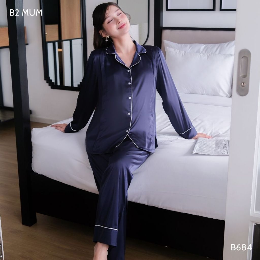 Bộ bầu pijama Chất lụa latin Pháp cao cấp mềm mại thấm hút mồ hôi B684 thiết kế by B2MUM