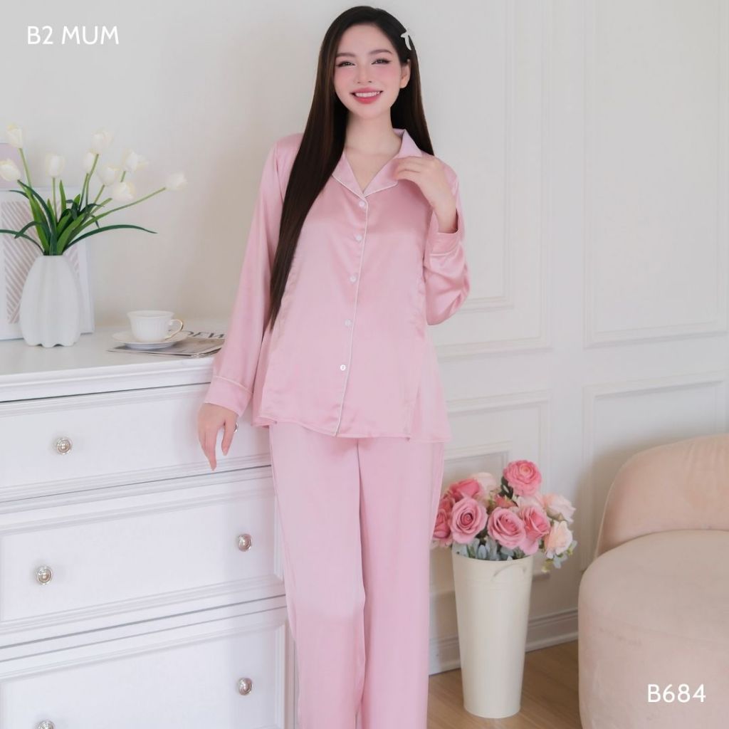 Bộ bầu pijama Chất lụa latin Pháp cao cấp mềm mại thấm hút mồ hôi B684 thiết kế by B2MUM