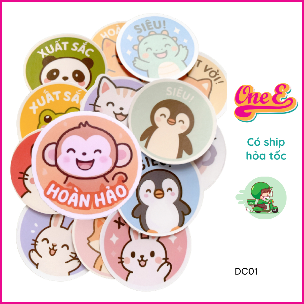 Combo Sticker khen thưởng hình con vật, đồ dùng học tập cute dễ thương ...