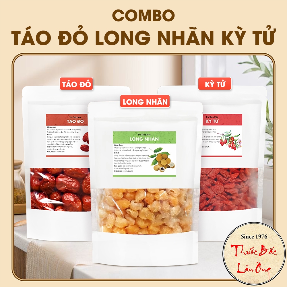 Combo 3 gói trà táo đỏ, long nhãn, kỳ tử, nguyên liệu trà hoa dưỡng nhan, đẹp da, an thần, giảm stress
