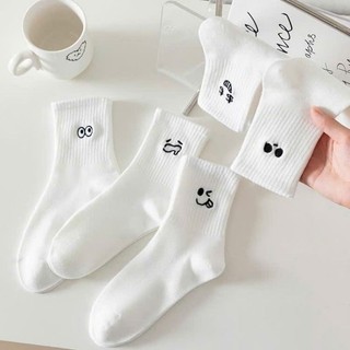 Tất trắng unisex họa tiết mặt cười dễ thương Vớ thêu hình biểu cảm cute phong cách Hàn Quốc