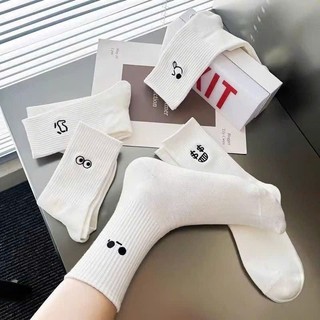 Tất trắng unisex họa tiết mặt cười dễ thương Vớ thêu hình biểu cảm cute phong cách Hàn Quốc