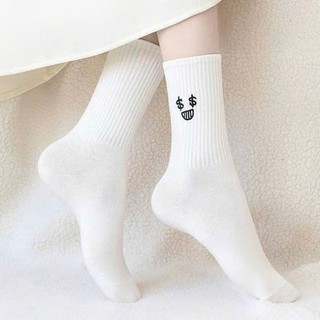 Tất trắng unisex họa tiết mặt cười dễ thương Vớ thêu hình biểu cảm cute phong cách Hàn Quốc