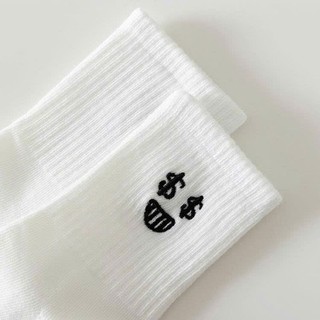 Tất trắng unisex họa tiết mặt cười dễ thương Vớ thêu hình biểu cảm cute phong cách Hàn Quốc