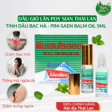 Dầu gió lăn thảo dược Poy Sian 5ml, Dầu gió Thái Lan - tinh dầu bạc hà