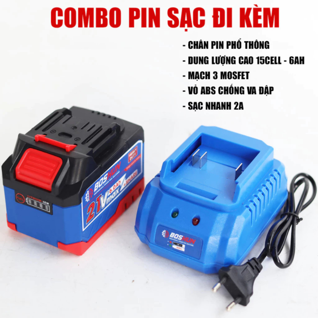 Máy Siết Bulong Pin BOSHUN BS-IW400N, 400Nm, Không Chổi Than, Đầu Bulong 2 in 1, Động Cơ Đồng