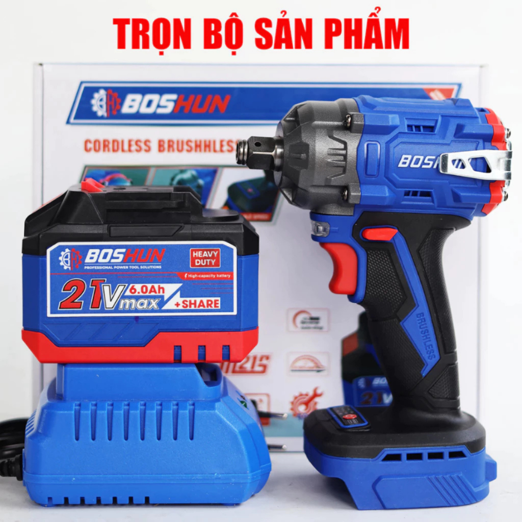 Máy Siết Bulong Pin BOSHUN BS-IW400N, 400Nm, Không Chổi Than, Đầu Bulong 2 in 1, Động Cơ Đồng