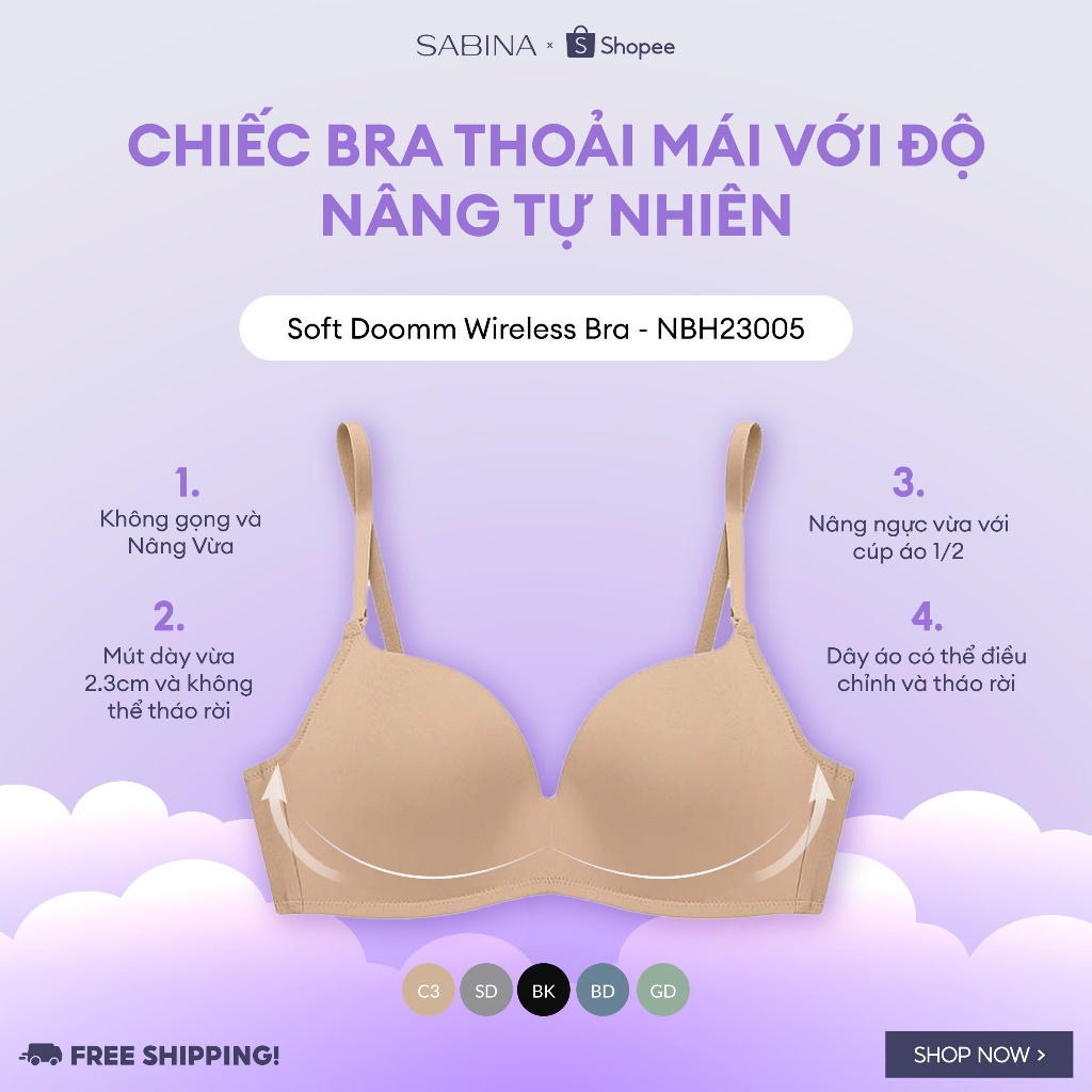 Ảnh Áo Lót Không Gọng Mút Dày Vừa Màu Trơn Soft Doomm By Sabina NBH23005 (TƯƠNG TỰ SBXH6002) 1
