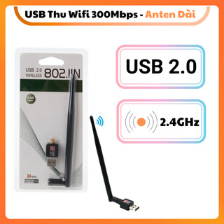 USB WiFi 300Mbps Anten Dài Chuẩn 802.11b/g/n – Bộ Thu Sóng WiFi 2.4GHz Cho Máy Tính PC Laptop