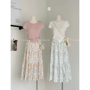 Triangle - Floral Set (Cân nhắc kỹ, return is not welcomed)- Set áo dệt mỏng mix chân váy dài hoa phong cách Hàn Quốc