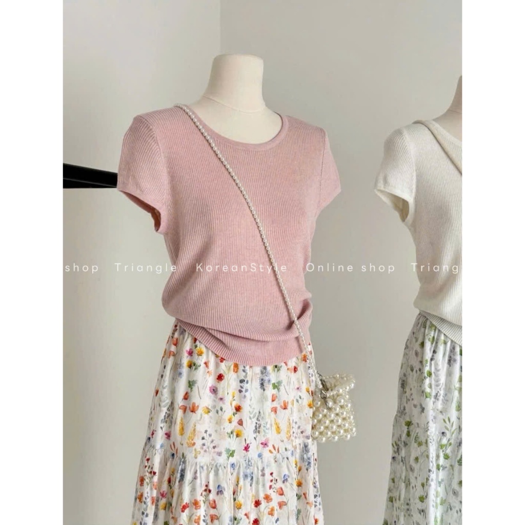 Triangle - Floral Set (Cân nhắc kỹ, return is not welcomed)- Set áo dệt mỏng mix chân váy dài hoa phong cách Hàn Quốc