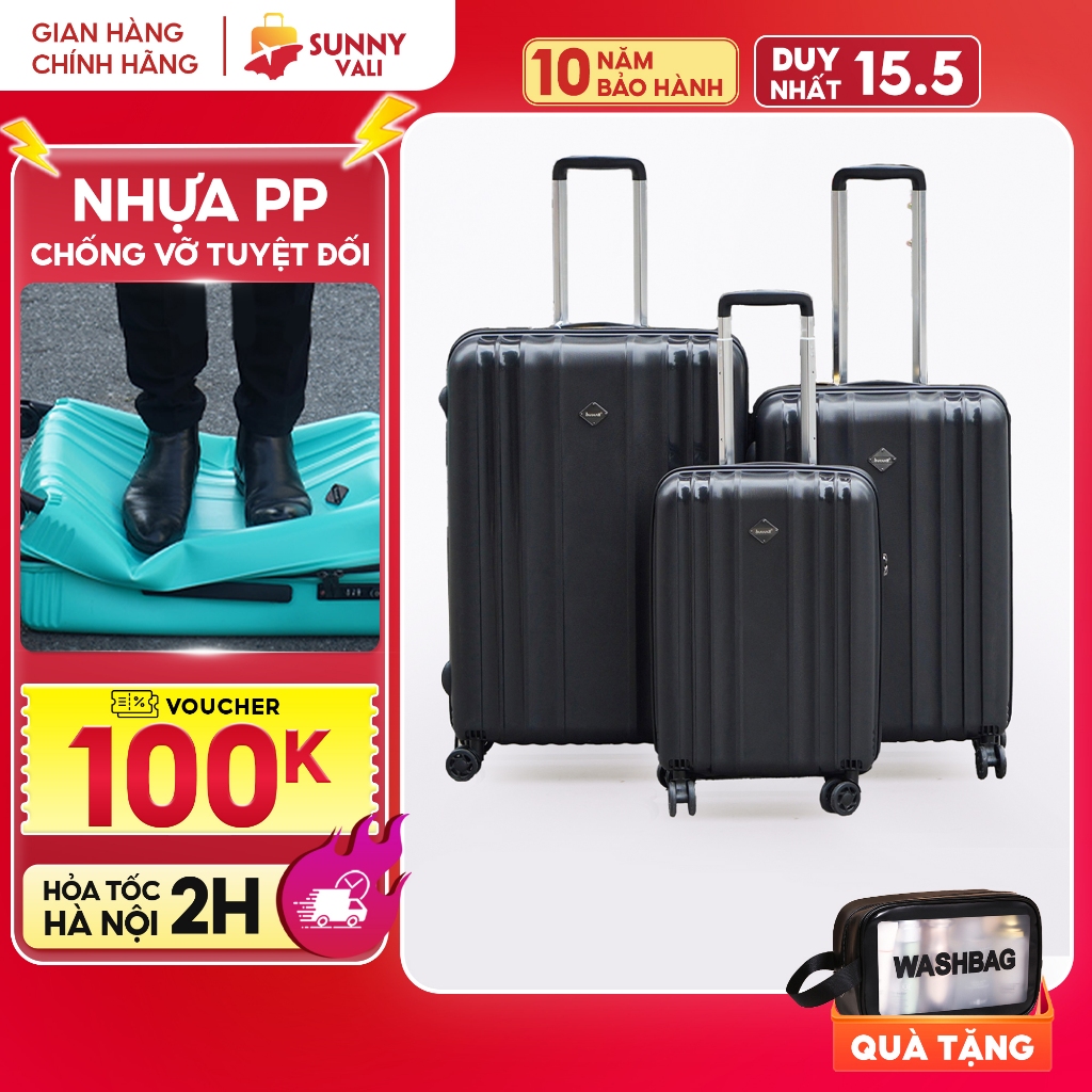 Ảnh Vali kéo SUNNY PP07 - Nhựa PP chống vỡ tuyệt đối xách tay, kí gửi (size 20/24/28 inch) 1