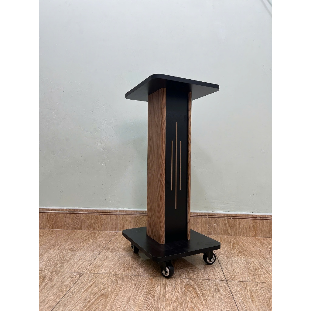 Chân loa gỗ thẳng có bánh xe di chuyển, di chuyển hay khóa bánh đều được, gỗ cao cấp, chịu tải đến hơn 60kg