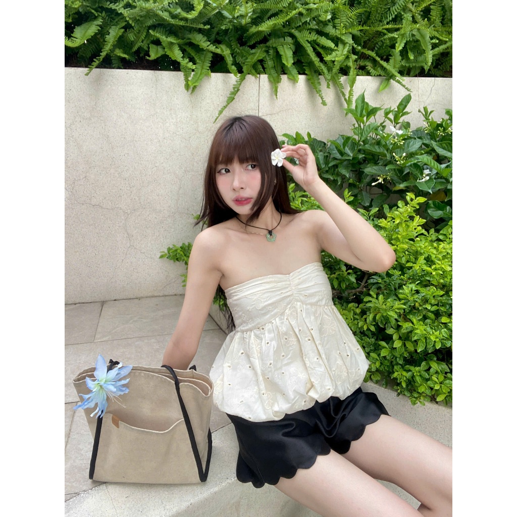 Áo Cúp Ngực Kiểu Bí Phồng, Áo Quây Babydoll Form Bồng ORIGI TOP Thêu Hoa Nổi SAN Clothings - P121