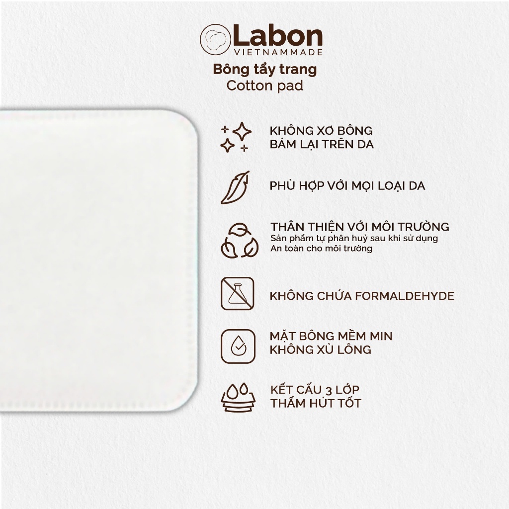 [TẶNG TÚI NỈ LABON CAO CẤP] Combo 5 gói bông tẩy trang vuông Labon sạch sâu sạch sâu, mềm mịn Cotton Pad 150 miếng/gói