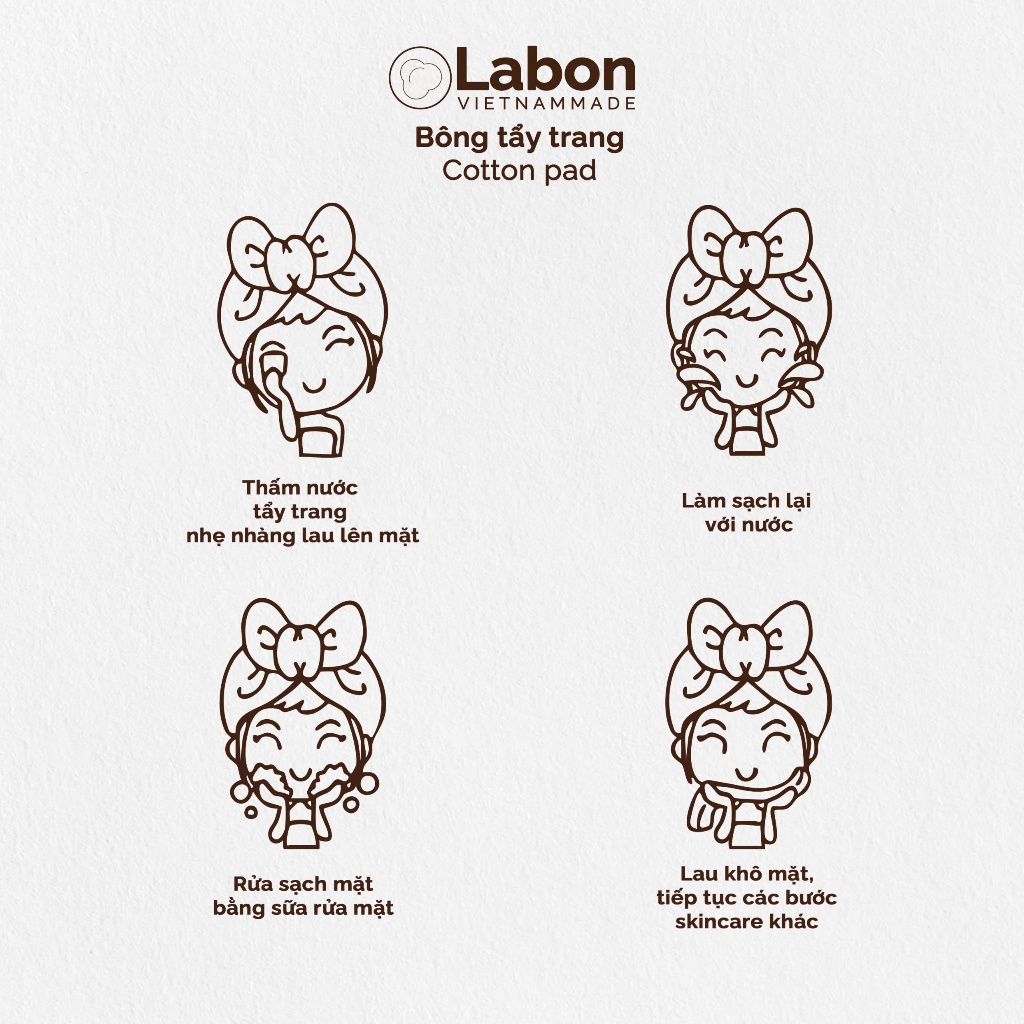 [TẶNG TÚI NỈ LABON CAO CẤP] Combo 5 gói bông tẩy trang vuông Labon sạch sâu sạch sâu, mềm mịn Cotton Pad 150 miếng/gói