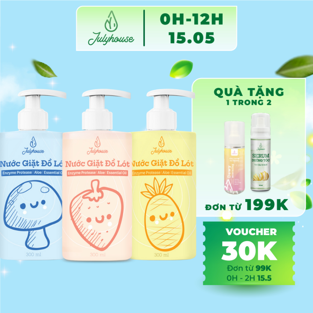 Ảnh Nước giặt đồ lót Julyhouse 300ml chiết xuất từ Lô Hội và tinh dầu Bạc Hà thơm mát, làm sạch vết bẩn, dịu nhẹ da tay 1