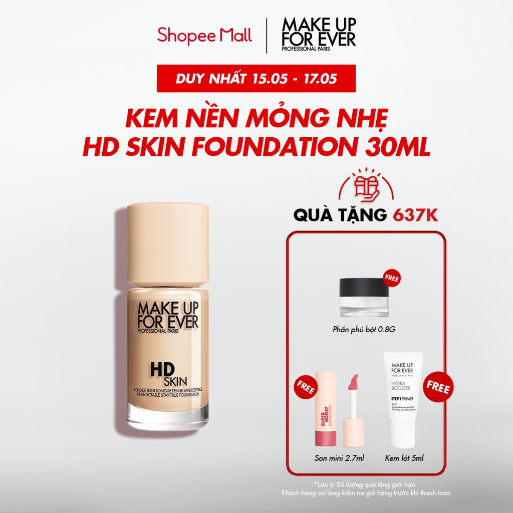 Ảnh Kem nền mỏng mịn tệp da Make Up For Ever HD Skin Foundation 30ml 1