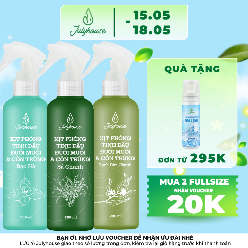 Ảnh Bình Xịt Phòng Tinh Dầu Sả Chanh, Bạc Hà, Quế, Bạch Đàn Chanh 280ml Julyhouse Khử Mùi Làm Thơm Thư Giãn 1