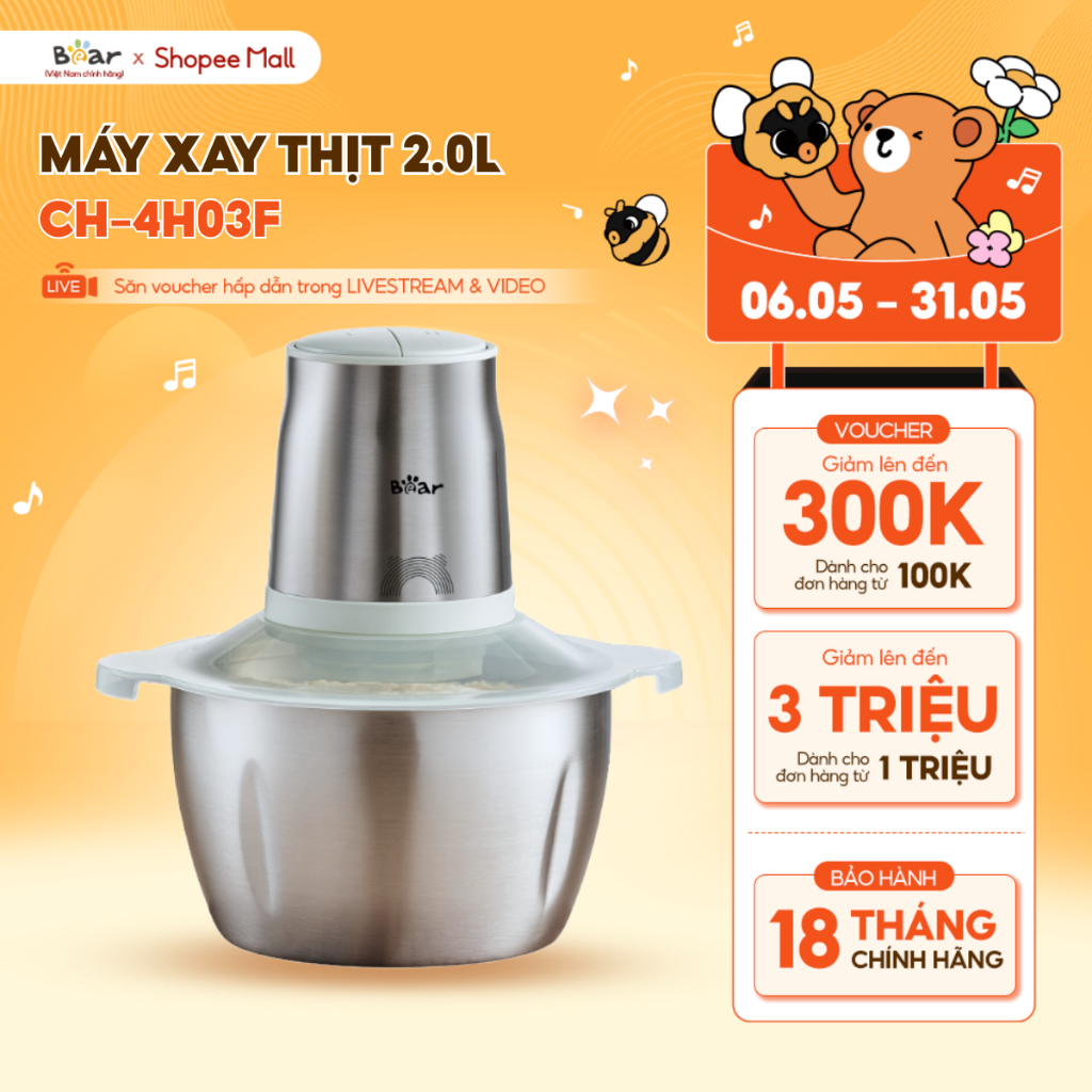 Ảnh Máy Xay Thịt Bear Máy Xay Thịt Đa Năng Cối Xay Thịt Máy Xay Nhanh Xay Nhuyễn Thịt Cá Xay Mạnh Mẽ 4 Lưỡi Dao CH-4H03F 1
