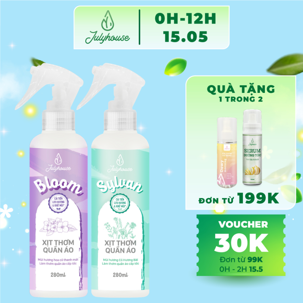 Ảnh Xịt thơm quần áo JULYHOUSE 20ml/280ml nước xả vải khô hương hoa cỏ tinh dầu tươi mát 1