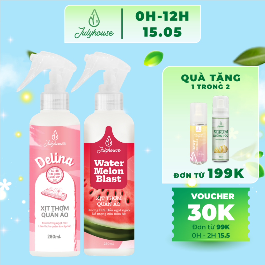 Ảnh Xịt thơm quần áo JULYHOUSE 20ml/280ml hương ngọt ngào dễ thương, khử mùi ẩm mốc hiệu quả 1