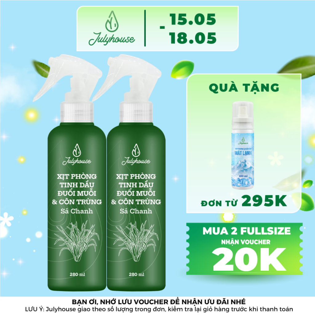 Ảnh Combo 2 bình xịt phòng tinh dầu Sả Chanh 280ml/chai JULYHOUSE khử mùi thơm phòng cấp tốc 1