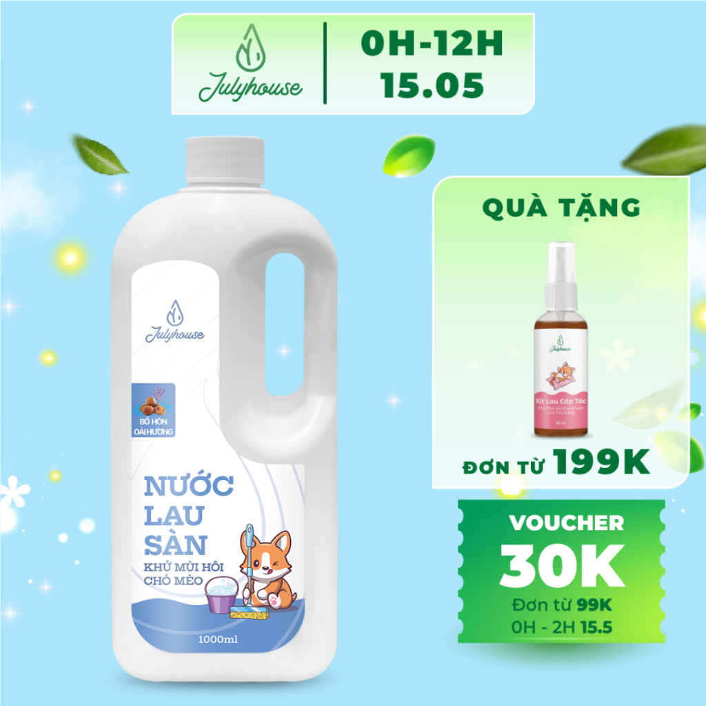 Ảnh Nước lau sàn khử mùi hôi chó mèo 1000ml JULYHOUSE kết hợp tinh dầu Oải Hương, Vỏ Bưởi, Khuynh Diệp và Sả Chanh 1
