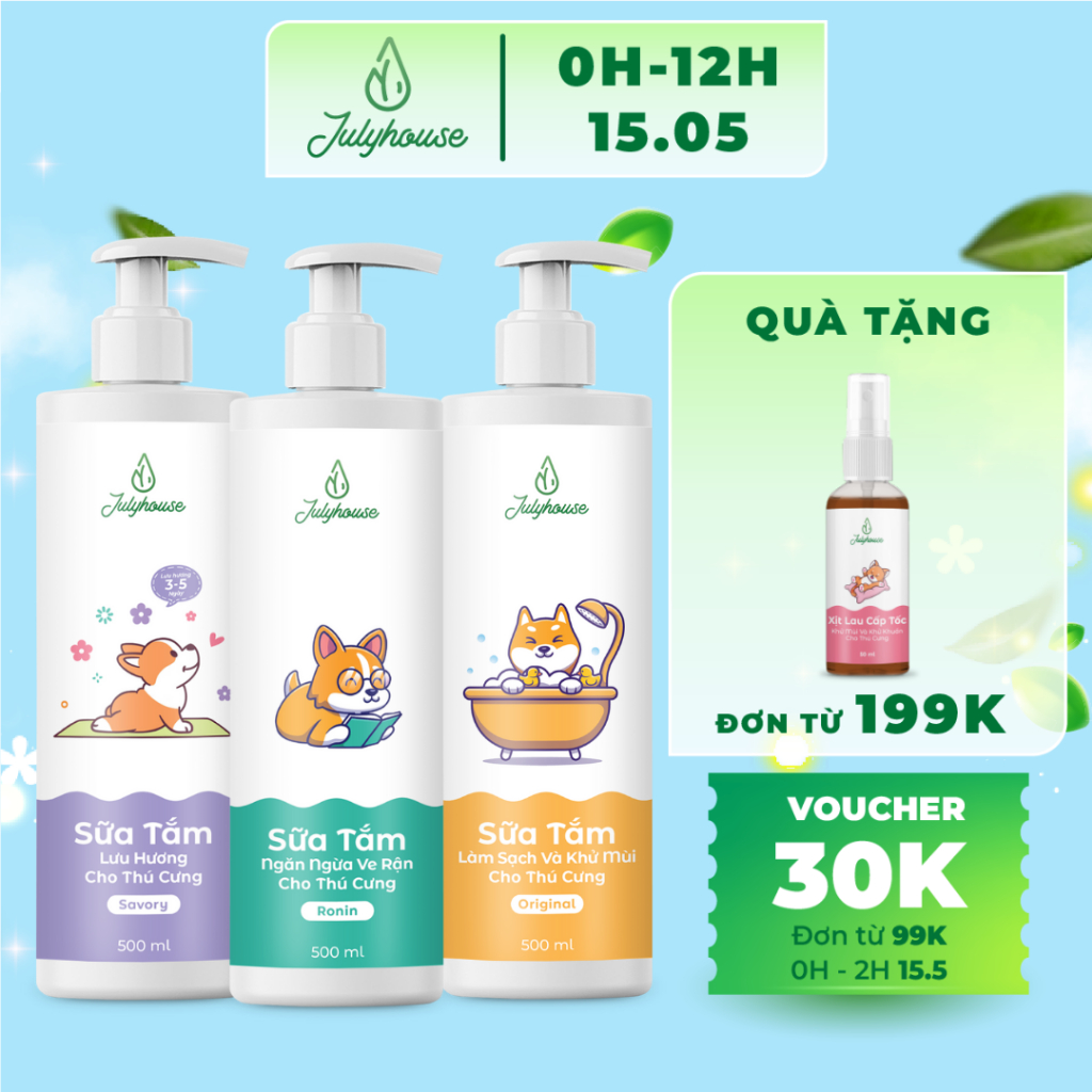 Ảnh Sữa tắm cho chó mèo 150ml/500ml Julyhouse thơm mát khử mùi hôi 1