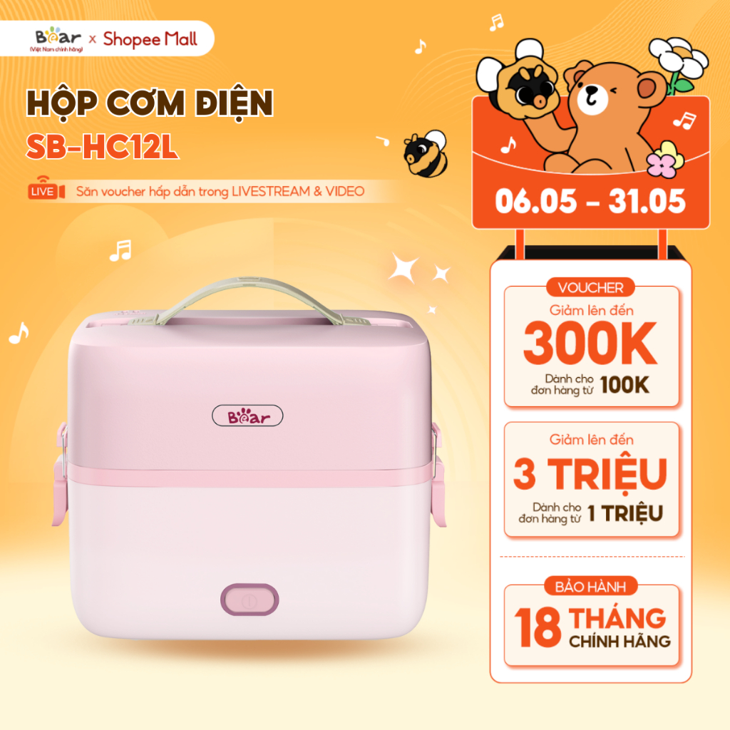 Ảnh Hộp Cơm Cắm Điện Bear 2 Tầng 3 Ngăn Dung Tích 1.2L Hâm Nóng Nấu Cơm Hộp Cơm Giữ Nhiệt Hộp Cơm Văn Phòng Cắm Điện HC12L 1