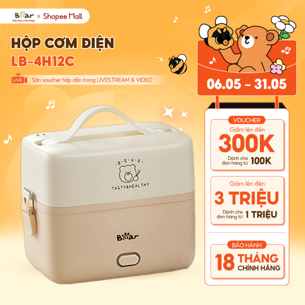 Ảnh Hộp Cơm Cắm Điện Văn Phòng Bear 2 Ngăn Hâm Nóng Nhanh Chống Tràn Giữ Nhiệt Tiện Dụng Cho Dân Văn Phòng SB-HC12L 1