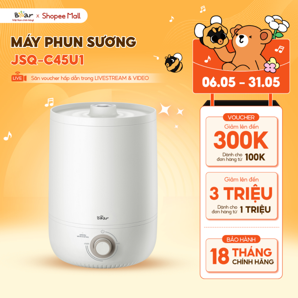 Ảnh Máy Phun Sương Tạo Ẩm Bear Máy Tạo Độ Ẩm Phun Sương Làm Mát, Máy Dưỡng Ẩm Không Khí Máy Xông Dung Tích 4.5L JSQ-C45U1 1