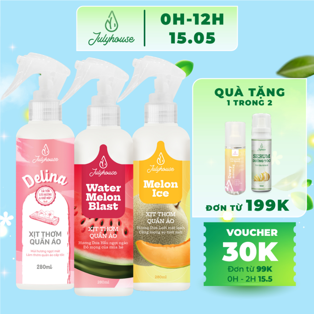 Ảnh Xịt thơm quần áo JULYHOUSE 20ml/280ml chiết xuất tinh dầu thiên nhiên thơm mát 1