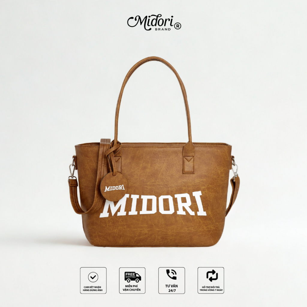 Túi Tote Da PU Winkie Đeo Vai Nam Nữ Có Dây Đeo Chéo Đựng Laptop Đi Học Làm | Mi Midori