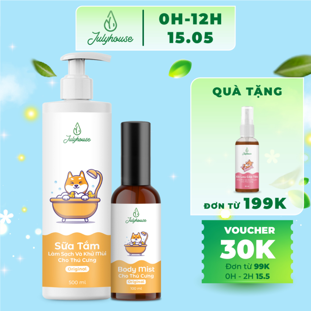 Ảnh Combo Sữa tắm cho chó mèo 150ml/500ml và Xịt thơm dưỡng lông bodymist cho chó mèo 100ml Julyhouse 1
