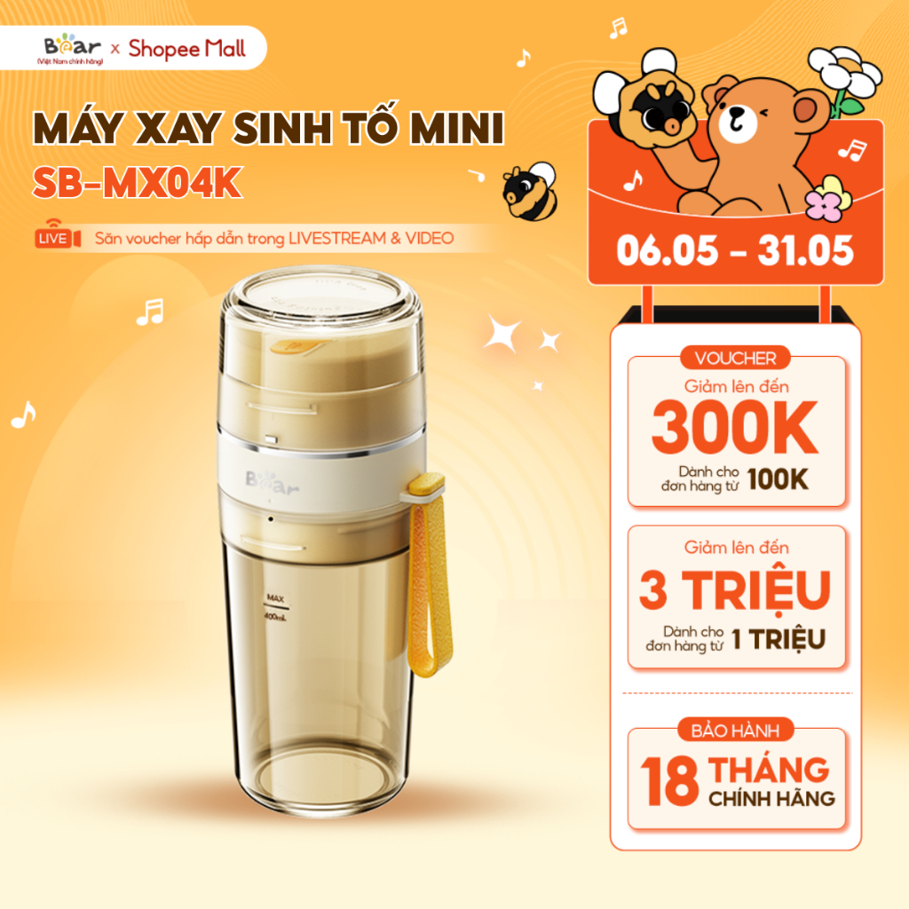 Ảnh Máy Xay Sinh Tố Cầm Tay Bear Máy Xay Rau Củ Quả Làm Sinh Tố Máy Xay Nước Ép Mini Máy Xay Mini Tích Điện 400ml SB-MX04K 1