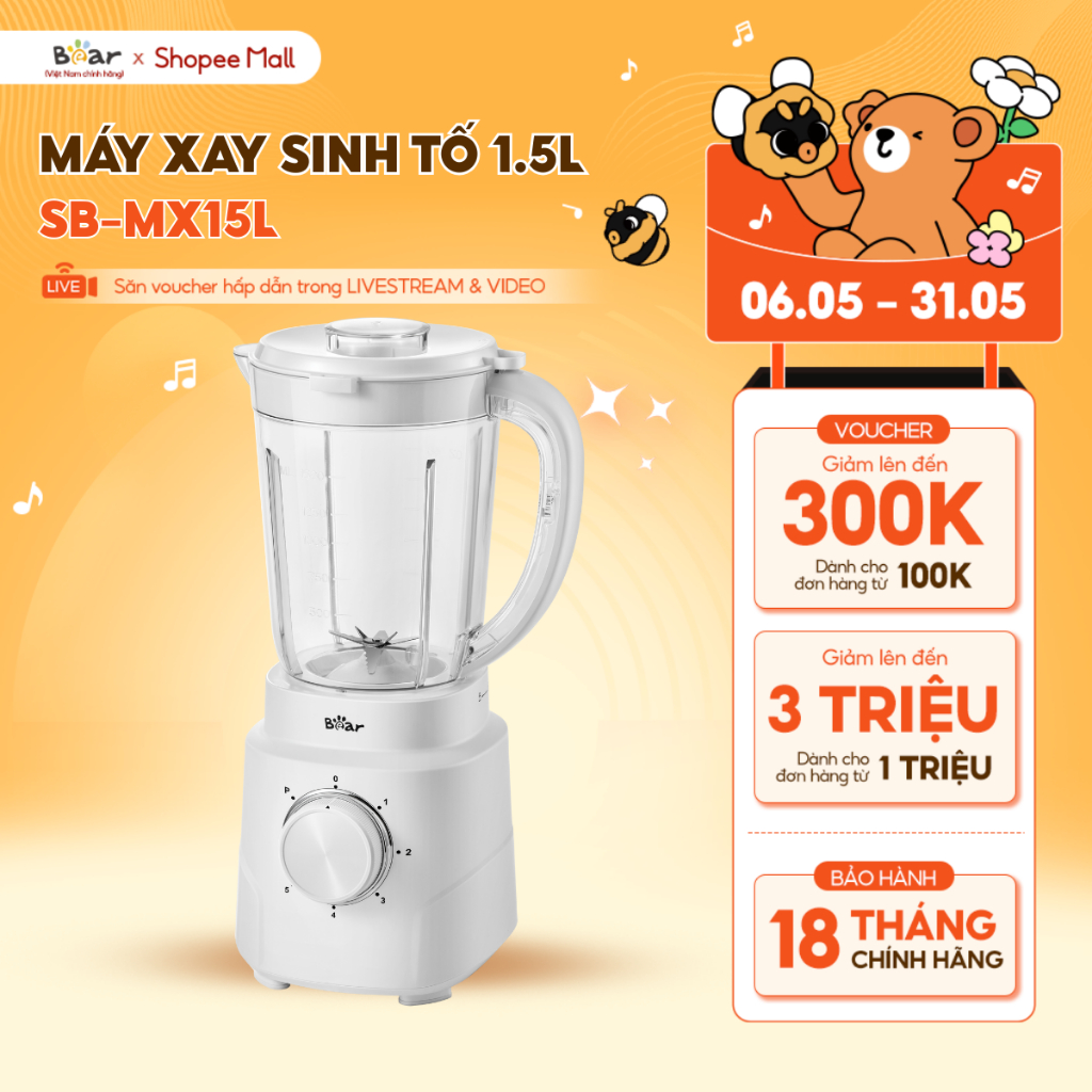 Ảnh Máy Xay Sinh Tố 1.5L Bear Xay Đa Năng 2 Cối Xay Xay Hoa Quả Xay Sinh Tố Xay Thịt Xay Hạt Xay Đá Mịn Làm Nước Ép MX15L 1