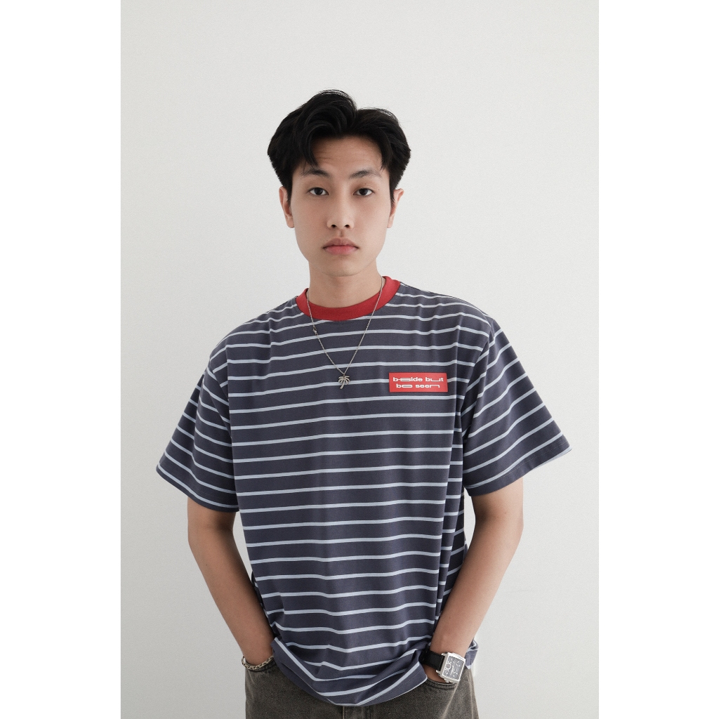 Bside - Áo thun sọc phối cổ đỏ classic fit tee Cotton 250gsm B001