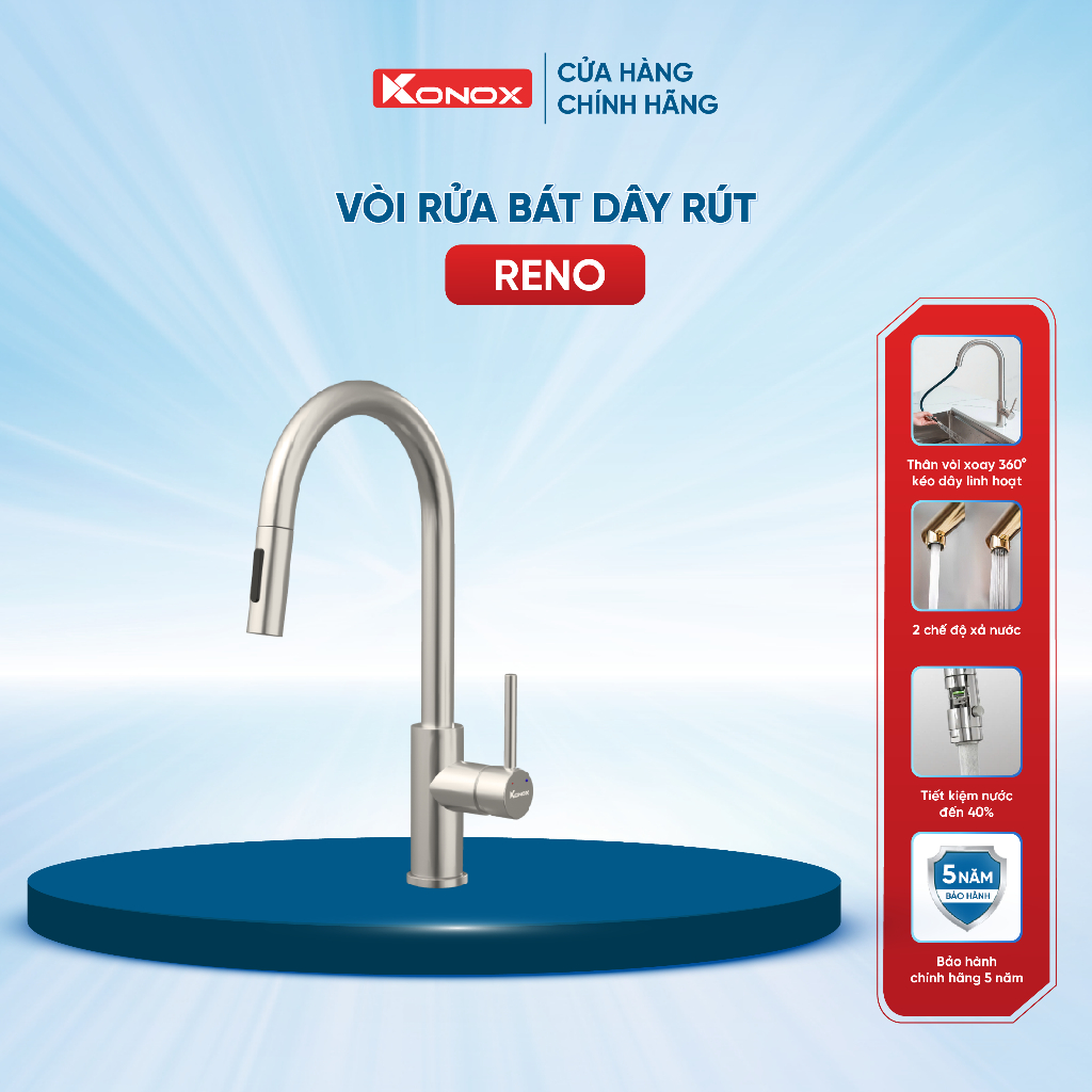 Vòi rửa bát dây rút nóng lạnh Konox Reno - Bảo hành 5 năm | Shopee Việt Nam